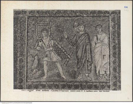 Vorderseite von Alinari [https://www.deutsche-digitale-bibliothek.de/content/lizenzen/rv-ez/] Mosaiken im LanghausEvangelienseite mit weiblichen HeiligenSzenen aus dem Leben Christi: die Heilung des Gelähmten - Gesamtansicht, bh035791_recto. Foto.