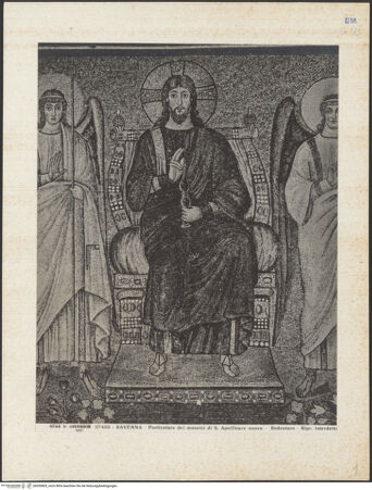 Vorderseite von Alinari [https://www.deutsche-digitale-bibliothek.de/content/lizenzen/rv-ez/] Mosaiken im LanghausEpistelseite mit männlichen HeiligenThronender Christus und Engel - Detail, thronender Christus, bh035805_recto. Foto.