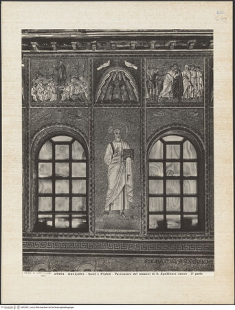 Vorderseite von Alinari [https://www.deutsche-digitale-bibliothek.de/content/lizenzen/rv-ez/] Mosaiken im LanghausEpistelseite mit männlichen HeiligenApostel, Heiliger oder Prophet (und architektonische Verzierung des oberen Registers) - Gesamtansicht, bh035811_recto. Foto.