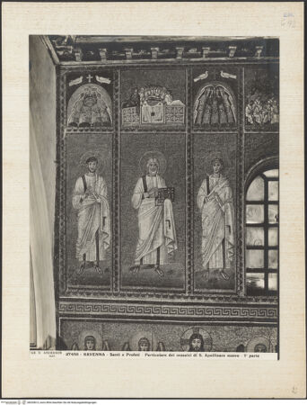 Vorderseite von Alinari [https://www.deutsche-digitale-bibliothek.de/content/lizenzen/rv-ez/] Mosaiken im LanghausEpistelseite mit männlichen HeiligenApostel, Heiliger oder Prophet (und architektonische Verzierung des oberen Registers) - Gesamtansicht, bh035813_recto. Foto.