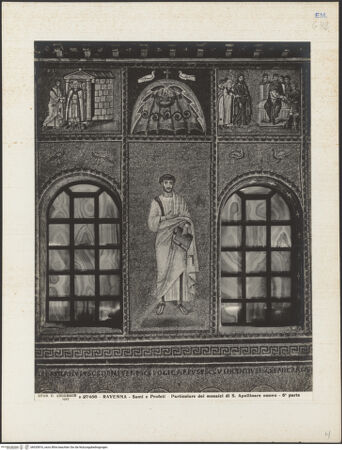 Vorderseite von Alinari [https://www.deutsche-digitale-bibliothek.de/content/lizenzen/rv-ez/] Mosaiken im LanghausEpistelseite mit männlichen HeiligenApostel, Heiliger oder Prophet (und architektonische Verzierung des oberen Registers) - Gesamtansicht, bh035816_recto. Foto.
