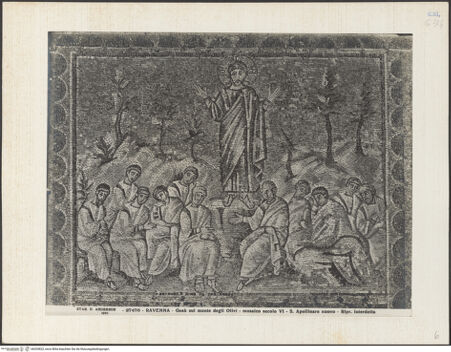 Vorderseite von Alinari [https://www.deutsche-digitale-bibliothek.de/content/lizenzen/rv-ez/] Mosaiken im LanghausEpistelseite mit männlichen HeiligenSzenen der Passion Christi: das Gebet Christi im Garten von Gethsemane - Gesamtansicht, bh035822_recto. Foto.