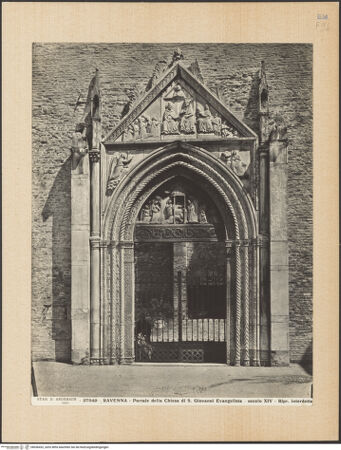 Vorderseite von Alinari [https://www.deutsche-digitale-bibliothek.de/content/lizenzen/rv-ez/] Eingangsportal des Klosters (Christus, Johannes der Evangelist, Heiliger Barbazianus, Galla Placidia und die Legende der Sandale) - Gesamtansicht, bh036432_recto. Foto.