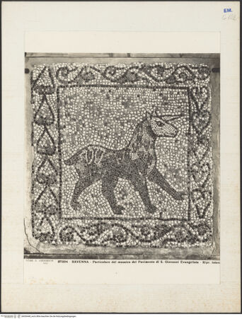 Vorderseite von Alinari [https://www.deutsche-digitale-bibliothek.de/content/lizenzen/rv-ez/] Fragmente des alten Fußbodens (Vierter Kreuzzug, Roman de Renard, Bestiarium)Einhorn - Gesamtansicht, bh036448_recto. Foto.