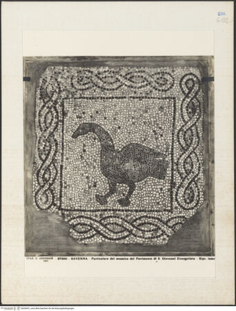 Vorderseite von Alinari [https://www.deutsche-digitale-bibliothek.de/content/lizenzen/rv-ez/] Fragmente des alten Fußbodens (Vierter Kreuzzug, Roman de Renard, Bestiarium)Gans - Gesamtansicht, bh036451_recto. Foto.