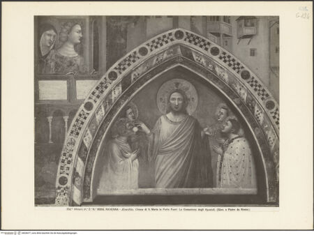 Vorderseite von Alinari [https://www.deutsche-digitale-bibliothek.de/content/lizenzen/rv-ez/] Jüngstes Gericht und Taten des Antichrists; Szenen aus dem Leben Marias; Szenen aus dem Leben ChristiSüdwand, unteres Register, Nische: die Apostelkommunion - Gesamtansicht, bh036477_recto. Foto.