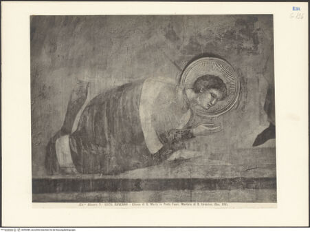 Vorderseite von Alinari [https://www.deutsche-digitale-bibliothek.de/content/lizenzen/rv-ez/] Szenen aus dem Leben des heiligen Sixtus IISüdwand, Westjoch, Lünette: Das Martyrium eines Heiligen (Georg?) - Gesamtansicht, bh036484_recto. Foto.