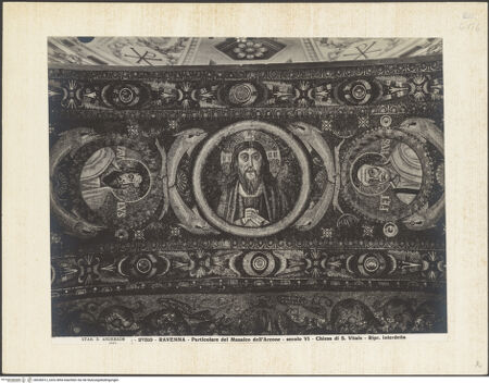 Vorderseite von Alinari [https://www.deutsche-digitale-bibliothek.de/content/lizenzen/rv-ez/] Dekoration des PresbyteriumsChristus zwischen den Aposteln und den Heiligen Gervasius und Protasius - Christus zwischen Petrus und Paulus (mittlerer Teil), bh036512_recto. Foto.