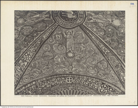 Vorderseite von Alinari [https://www.deutsche-digitale-bibliothek.de/content/lizenzen/rv-ez/] Dekoration des PresbyteriumsLamm Gottes in einem von Engeln getragenen Clipeus - Südzwickel, bh036528_recto. Foto.