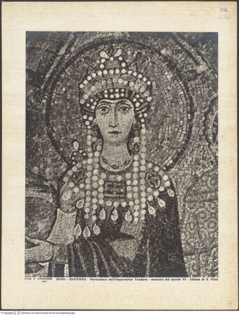 Vorderseite von Alinari [https://www.deutsche-digitale-bibliothek.de/content/lizenzen/rv-ez/] Dekoration des PresbyteriumsChristus als Kosmokrator zwischen Engeln, dem heiligen Vitalis und Bischof Ecclesius; Die Opferung von Kaiser Justinian; Die Opferung der Kaiserin TeodoraDie Opferung der Kaiserin Teodora, umgeben von ihrem Hofstaat - Kaiserin Teodora, bh036534_recto. Foto.