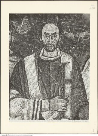 Vorderseite von Alinari [https://www.deutsche-digitale-bibliothek.de/content/lizenzen/rv-ez/] Dekoration des PresbyteriumsChristus als Kosmokrator zwischen Engeln, dem heiligen Vitalis und Bischof Ecclesius; Die Opferung von Kaiser Justinian; Die Opferung der Kaiserin TeodoraDie Opferung von Kaiser Justinian, umgeben von seinem Hofstaat und Bischof Maximianus - Bischof Maximianus, bh036538_recto. Foto.