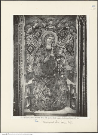 Vorderseite von Alinari [https://www.deutsche-digitale-bibliothek.de/content/lizenzen/rv-ez/] Thronender Christus zwischen den heiligen Johannes dem Evangelisten und Johannes dem Täufer; thronende Madonna; szenen aus dem Leben von Johannes dem Evangelisten und dem heiligen Augustinus; Heiligen und StifterinnenThronende Madonna - Gesamtansicht, bh036604_recto. Foto.
