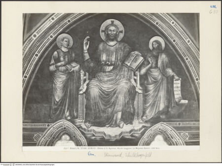 Vorderseite von Alinari [https://www.deutsche-digitale-bibliothek.de/content/lizenzen/rv-ez/] Thronender Christus zwischen den heiligen Johannes dem Evangelisten und Johannes dem Täufer; thronende Madonna; szenen aus dem Leben von Johannes dem Evangelisten und dem heiligen Augustinus; Heiligen und StifterinnenSegnender Christus mit Johannes dem Täufer und Johannes Evangelista - Gesamtansicht, bh036606_recto. Foto.