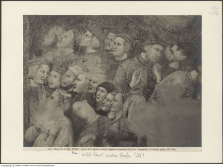 Vorderseite von Alinari [https://www.deutsche-digitale-bibliothek.de/content/lizenzen/rv-ez/] Thronender Christus zwischen den heiligen Johannes dem Evangelisten und Johannes dem Täufer; thronende Madonna; szenen aus dem Leben von Johannes dem Evangelisten und dem heiligen Augustinus; Heiligen und StifterinnenJohannes predigt; Tod des Johannes - Johannes predigt, Detail, bh036612_recto. Foto.