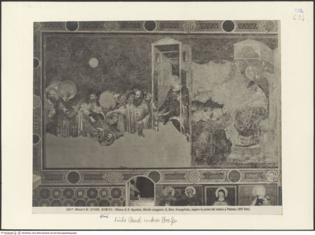 Vorderseite von Alinari [https://www.deutsche-digitale-bibliothek.de/content/lizenzen/rv-ez/] Thronender Christus zwischen den heiligen Johannes dem Evangelisten und Johannes dem Täufer; thronende Madonna; szenen aus dem Leben von Johannes dem Evangelisten und dem heiligen Augustinus; Heiligen und StifterinnenJohannes trinkt aus dem Giftkelch, der ihm vom Priester der Diana gegeben worden ist - Gesamtansicht, bh036620_recto. Foto.