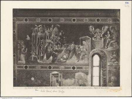 Vorderseite von Alinari [https://www.deutsche-digitale-bibliothek.de/content/lizenzen/rv-ez/] Thronender Christus zwischen den heiligen Johannes dem Evangelisten und Johannes dem Täufer; thronende Madonna; szenen aus dem Leben von Johannes dem Evangelisten und dem heiligen Augustinus; Heiligen und StifterinnenGötzenbilder und Teile des Dianatempels in Ephesus werden vom Gebet des Johannes zerstört; Qual des Johannes vor der Porta Latina - Gesamtansicht, bh036621_recto. Foto.