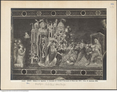 Vorderseite von Alinari [https://www.deutsche-digitale-bibliothek.de/content/lizenzen/rv-ez/] Thronender Christus zwischen den heiligen Johannes dem Evangelisten und Johannes dem Täufer; thronende Madonna; szenen aus dem Leben von Johannes dem Evangelisten und dem heiligen Augustinus; Heiligen und StifterinnenGötzenbilder und Teile des Dianatempels in Ephesus werden vom Gebet des Johannes zerstört; Qual des Johannes vor der Porta Latina - Götzenbilder und Teile des Dianatempels in Ephesus werden vom Gebet des Johannes zerstört, Teilansicht, bh036622_recto. Foto.