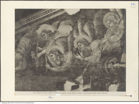 Vorderseite von Alinari [https://www.deutsche-digitale-bibliothek.de/content/lizenzen/rv-ez/] Jüngstes Gericht - Detail: linke Engelsgruppe (Aufnahme vor der Abnahme der Fresken), bh036625_recto. Foto.
