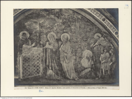 Vorderseite von Alinari [https://www.deutsche-digitale-bibliothek.de/content/lizenzen/rv-ez/] Szenen aus dem MarienlebenJoachims Opfer wird vom Priester zurückgewiesen und Verkündigung der Geburt Marias an Joachim durch einen Engel - Gesamtansicht, bh036635_recto. Foto.