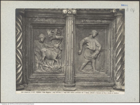 Vorderseite von Alinari [https://www.deutsche-digitale-bibliothek.de/content/lizenzen/rv-ez/] Fontana MaggioreUnteres Brunnengeschoss: Becken mit Darstellungen aus dem Alten Testament, der Artes mechanicae, der Sieben Freien Künste und MonatsdarstellungenAllegorische Monatsdarstellung des November mit Tierkreiszeichen Schütze - Gesamtansicht, bh037096_recto. Foto.