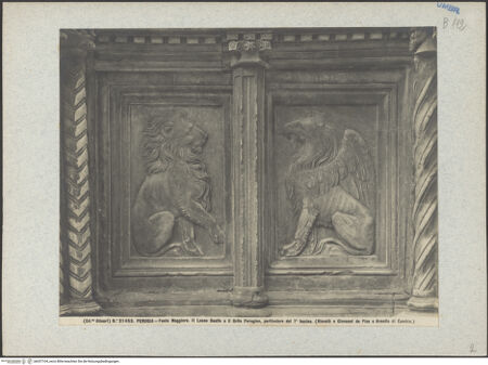 Vorderseite von Alinari [https://www.deutsche-digitale-bibliothek.de/content/lizenzen/rv-ez/] Fontana MaggioreUnteres Brunnengeschoss: Becken mit Darstellungen aus dem Alten Testament, der Artes mechanicae, der Sieben Freien Künste und MonatsdarstellungenAllegorische Darstellung mit Löwen und Greif - Gesamtansicht, bh037104_recto. Foto.
