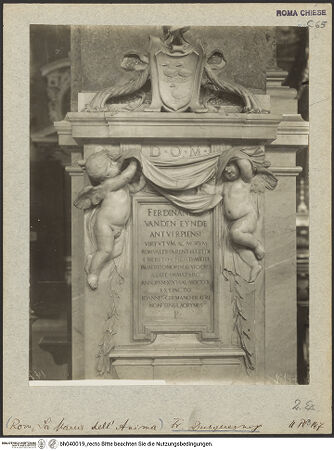 Vorderseite von Bibliotheca Hertziana [https://www.deutsche-digitale-bibliothek.de/content/lizenzen/rv-fz/] Grabmal für Ferdinand van den Eynde - Gesamtansicht, bh040019_recto. Foto: Lindner, Paul.