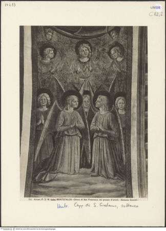 Vorderseite von Alinari [https://www.deutsche-digitale-bibliothek.de/content/lizenzen/rv-ez/] Kapellenausmalung: Geschichte des heiligen Hieronymus und HeiligeSegnender Christus und Engel - Detail: linke Engelsgruppe, bh045160_recto. Foto.