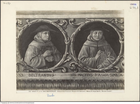 Vorderseite von Alinari [https://www.deutsche-digitale-bibliothek.de/content/lizenzen/rv-ez/] Szenen aus dem Leben des heiligen Franz von Assisi und HeiligeBerühmte Franziskaner und Förderer des Franziskanerordens (Medaillons) - Detail: Bertrand de La Tour und Matteo d'Acquasparta, bh045189_recto. Foto.