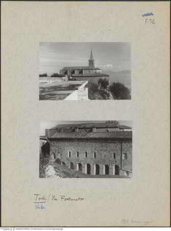 Vorderseite von unbekannt [https://www.deutsche-digitale-bibliothek.de/content/lizenzen/rv-fz/] San Fortunato - Kloster und Kirche, Ansicht von Westen, bh046063_bh046064_recto. Foto: Isermeyer, Christian Adolf.