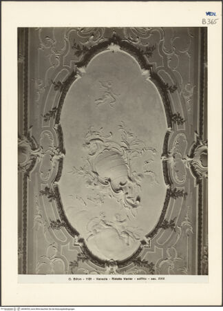 Vorderseite von Böhm, Osvaldo [https://www.deutsche-digitale-bibliothek.de/content/lizenzen/rv-ez/] Casino Venier - Stuckdecke mit dem Wappen der Familie Venier, bh046533_recto. Foto.