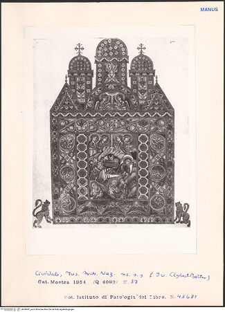 Vorderseite von Istituto di Patologia del Libro [https://www.deutsche-digitale-bibliothek.de/content/lizenzen/rv-ez/] Psalterium Egberti - Codex Gertrudianus (Salterio di Egberto - Codice Gertrudiano)Die Geburt Christi, die Verkündigung an den Hirten, die Anbetung der Heiligen Drei Könige - Gesamtansicht, bh049441_recto. Foto.
