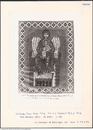 Vorderseite von Istituto di Patologia del Libro [https://www.deutsche-digitale-bibliothek.de/content/lizenzen/rv-ez/] Psalterium Egberti - Codex Gertrudianus (Salterio di Egberto - Codice Gertrudiano)Die thronende Madonna - Gesamtansicht, bh049445_recto. Foto.