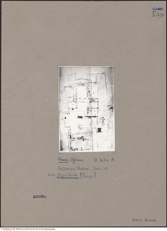 Vorderseite von Wurm [https://www.deutsche-digitale-bibliothek.de/content/lizenzen/rv-ez/] Grundrissskizze für die Villa di Poggio Reale, Neapel - Gesamtansicht, bh050632_recto. Foto: Wurm, Erwin.