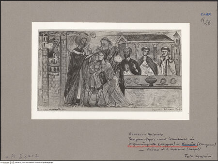 Vorderseite von Bibliotheca Hertziana [https://www.deutsche-digitale-bibliothek.de/content/lizenzen/rv-fz/] Wunder des heiligen Nikolaus, Tempera-Kopie nach Wandmalerei in Minuto, Santissima Annunziata, Krypta - Gesamtansicht, bh050939_recto. Foto.