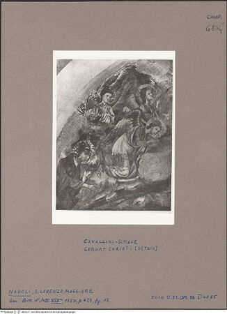 Vorderseite von Bibliotheca Hertziana [https://www.deutsche-digitale-bibliothek.de/content/lizenzen/rv-ez/] Geburt Christi und die Verkündigung an die Hirten - Detail, Engel, bh052317_recto. Foto.