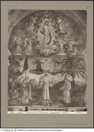 Vorderseite von Alinari [https://www.deutsche-digitale-bibliothek.de/content/lizenzen/rv-ez/] Szenen aus dem Leben des heiligen Bernhardin von SienaChristus in der Mandorla und die Heiligen Berhardin, Antonius von Padua und Ludwig von Toulouse - Gesamtansicht, bh052612_recto. Foto.