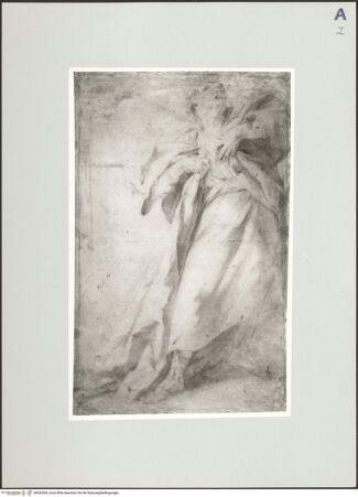 Vorderseite von unbekannt [https://www.deutsche-digitale-bibliothek.de/content/lizenzen/rv-fz/] Fragmente der Mosaikverzierung der Apsis der Basilika UrsianaDer heilige Petrus - Gesamtansicht, bh053289_recto. Foto.