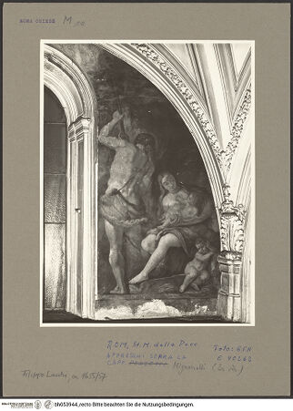 Vorderseite von ICCD (GFN) [https://www.deutsche-digitale-bibliothek.de/content/lizenzen/rv-ez/] Szenen aus der GenesisAdam und Eva mit ihren Söhnen - Lünette, Gesamtansicht, bh053944_recto. Foto.