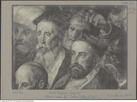 Vorderseite von Alinari [https://www.deutsche-digitale-bibliothek.de/content/lizenzen/rv-ez/] Herrscher mehrten die weltliche oder beugten sich der geistlichen Macht der PäpsteDie Aussöhnung Alexanders III. mit Friedrich I. - Detail, bh055140_recto. Foto.