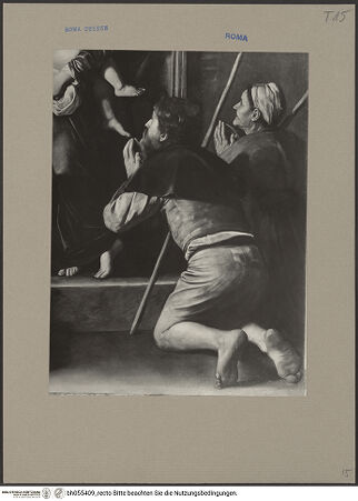 Vorderseite von ICCD [https://www.deutsche-digitale-bibliothek.de/content/lizenzen/rv-ez/] Madonna dei Pellegrini, detta 'Madonna di Loreto' - Detail: Pilger (nach der Restaurierung), bh055409_recto. Foto.