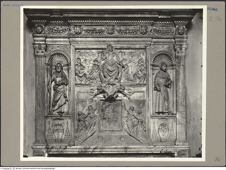 Vorderseite von ICCD [https://www.deutsche-digitale-bibliothek.de/content/lizenzen/rv-ez/] Grabmal des Kardinals Jacopo Ammanati-Piccolomini (+1479) - Oberer Teil, bh055481_recto. Foto.