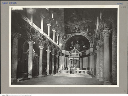 Vorderseite von ICCD [https://www.deutsche-digitale-bibliothek.de/content/lizenzen/rv-ez/] Sant'Agnese fuori le MuraInnenraumMittelschiff - Hauptschiff gegen den Chor, bh055628_recto. Foto.