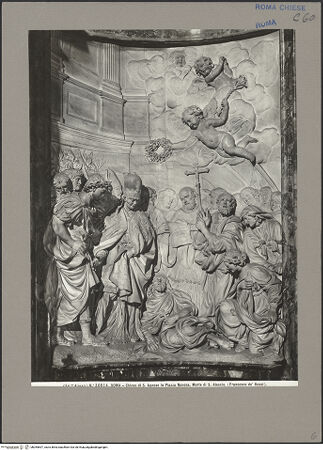 Vorderseite von Alinari [https://www.deutsche-digitale-bibliothek.de/content/lizenzen/rv-ez/] Tod des heiligen Alexius, Papst Sixtus III. mit Euphemianus darstellend - Gesamtansicht, bh055697_recto. Foto.