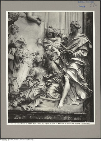 Vorderseite von Alinari [https://www.deutsche-digitale-bibliothek.de/content/lizenzen/rv-ez/] Tod der heiligen Cäcilia im Beisein von Papst Paschalis I. und dem heiligen Maximus - Teilansicht, rechts: die Heiligen Cäcilia und Maximus, bh055998_recto. Foto.