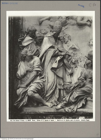 Vorderseite von Alinari [https://www.deutsche-digitale-bibliothek.de/content/lizenzen/rv-ez/] Tod der heiligen Cäcilia im Beisein von Papst Paschalis I. und dem heiligen Maximus - Teilansicht, links: Papst Paschalis I., bh055999_recto. Foto.