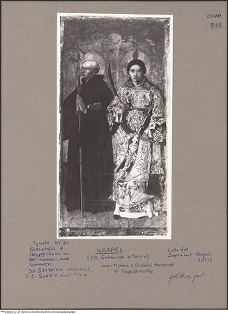 Vorderseite von Sopr. BAS NA [https://www.deutsche-digitale-bibliothek.de/content/lizenzen/rv-ez/] Polittico di San Severino (Polyptychon des heiligen Severinus)Die heiligen Severinus der Mönch und Sossius - Gesamtansicht, bh056102_recto. Foto.