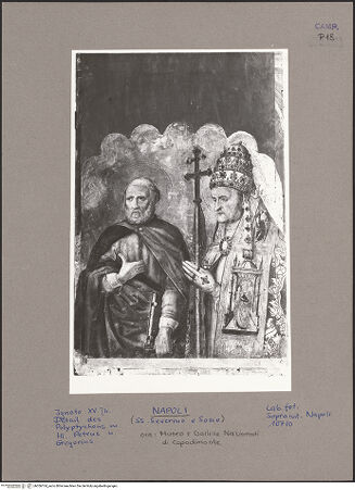 Vorderseite von Sopr. BAS NA [https://www.deutsche-digitale-bibliothek.de/content/lizenzen/rv-ez/] Polittico di San Severino (Polyptychon des heiligen Severinus)Die heiligen Petrus und Gregor der Große - Gesamtansicht, bh056104_recto. Foto.