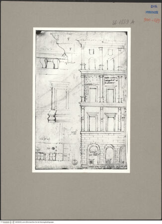 Vorderseite von Sopr BAS Fi [https://www.deutsche-digitale-bibliothek.de/content/lizenzen/rv-ez/] Rom, Via del Governo Vecchio, Teilaufriss des Palazzo Turci; Monterosi, Palazzo Abbaziale, Grundriss und architektonische Details - , bh056365_recto. Foto.