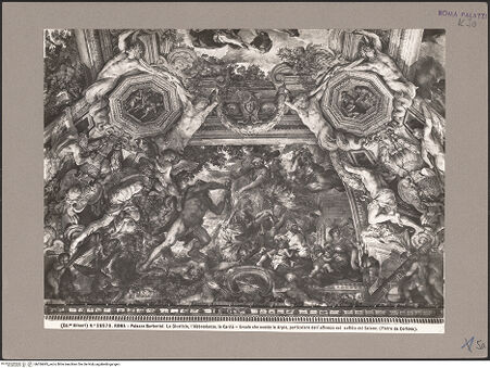 Vorderseite von Alinari [https://www.deutsche-digitale-bibliothek.de/content/lizenzen/rv-fz/] Allegorie der Göttlichen VorhersehungHerkules besiegt die Harpyien, während Abundantia und Magnaminitas Gaben an das Volk verteilen - Gesamtansicht, bh056845_recto. Foto.