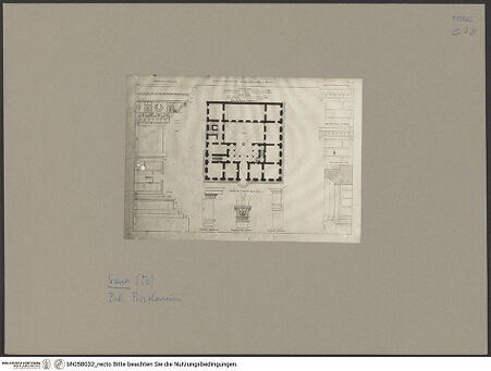 Vorderseite von Bibliotheca Hertziana [https://www.deutsche-digitale-bibliothek.de/content/lizenzen/rv-fz/] Siena, Palazzo Piccolomini, Grundriss und architektonische Details - , bh058032_recto. Foto: Lindner, Paul.